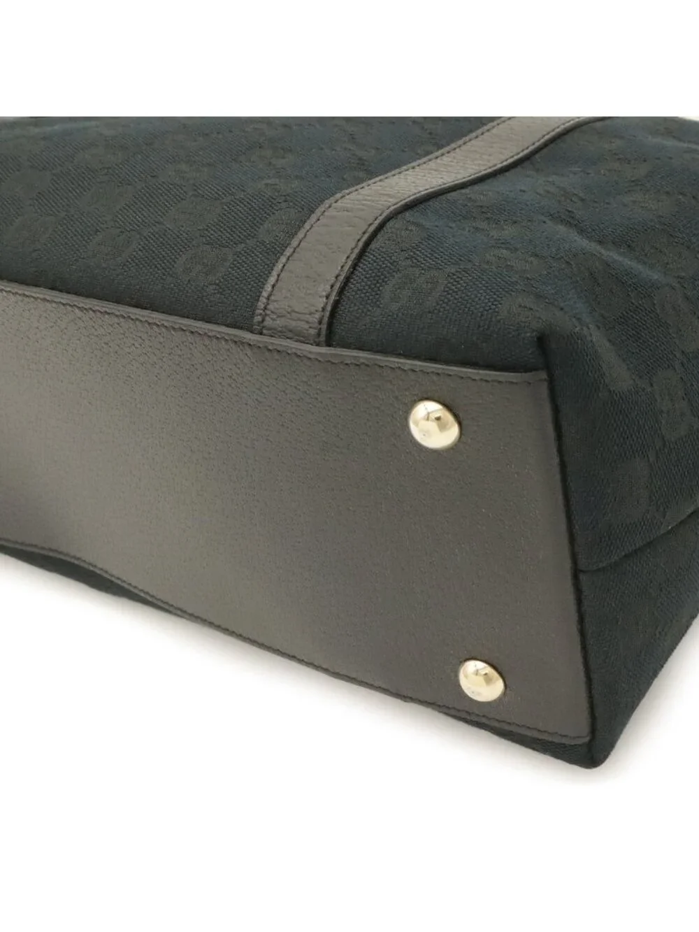 Gucci GG Canvas Abbey Shoulder Bag Tote Leather Black Gold
